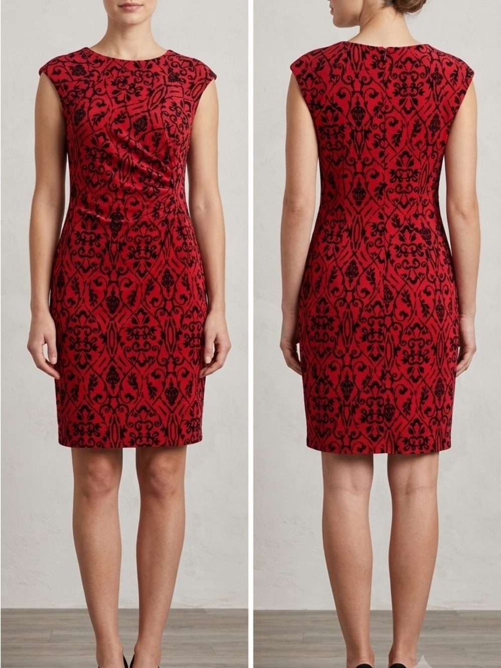 Shelby & Palmer Red and Black Cap-Sleeve Sheath Dress